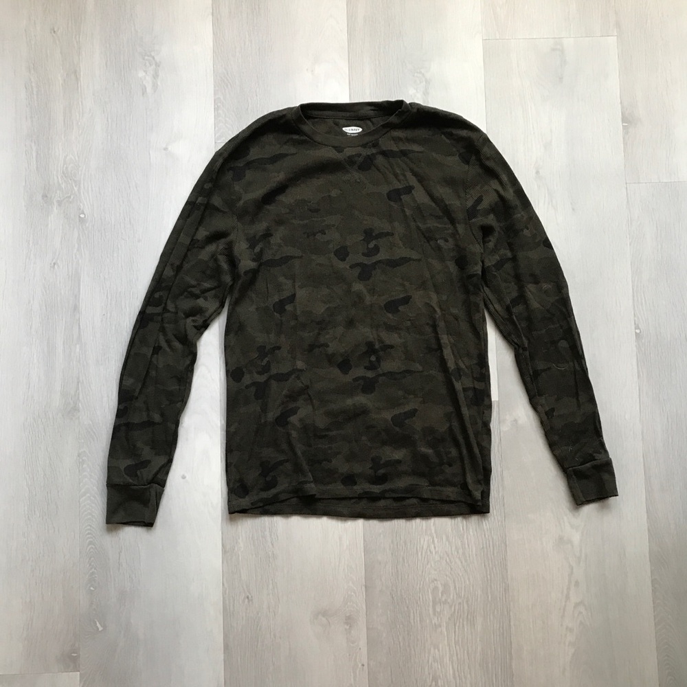 OLD NAVY THERMAL CAMOUFLAGE GREEN LONG SLEEVE CREW MENS SMALL